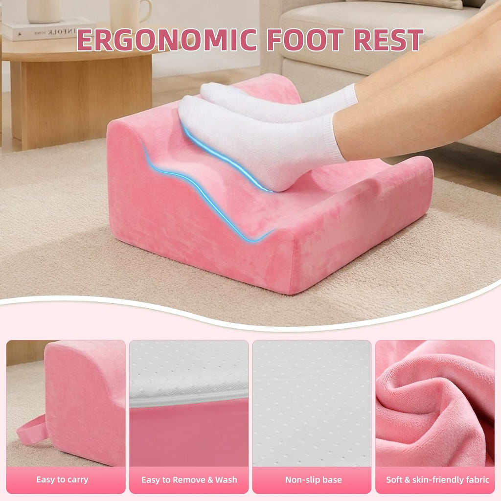 Foot Rest Ergonomic Pillow for Under Desk at Work & Handle Pink - Image 2