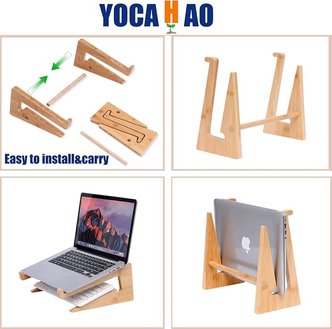 Wooden Laptop Stand Vertical Laptop for 13-18.6in Laptop,Bamboo Stand for Desk - Image 4