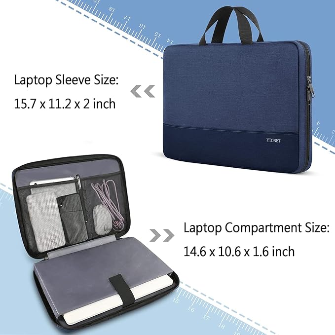 Ytonet Laptop Sleeve Case 16 Inch 15.6 Inch, Slim Laptop Cover with Handle | Compatible with MacBook Air/Pro HP Dell Lenovo Notebooks, Protective Computer Carrying bag, TSA Water Resistant, Dark Blue - Image 3