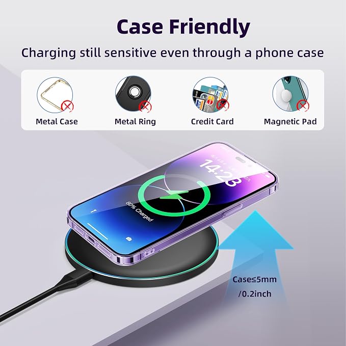 Wireless Charger Compatible with iPhone 17 16 15 14 13 12 11 Pro Max/Mini/Plus/XR/X/8, 15W Max Fast Wireless Charging Pad Mat for Samsung Galaxy S23/S22/S21/S20/S10, Galaxy Buds - Image 4