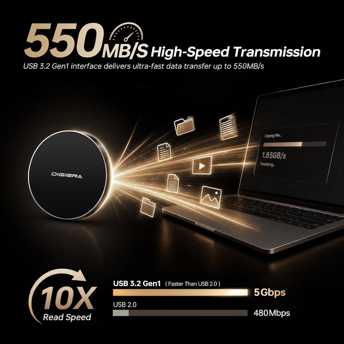 DIGIERA 512GB Magnetic External Hard Drive, Portable SSD with USB-C 3.2 Gen 2x2 Max Speed 550MB/s, Compact Durable External Solid State Drive Compatible with iPhone 15/16/17/18 & USB-C Devices, Black - Image 6
