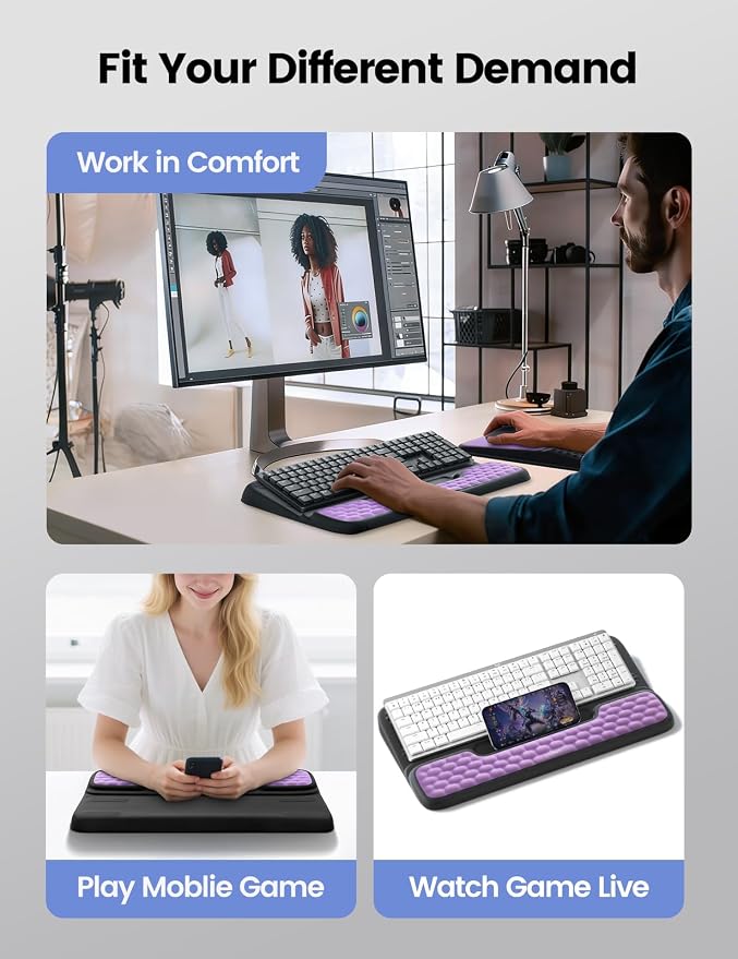 Vaydeer Keyboard Stand and Mouse Pad Set with Wrist Rest, Computer Wrist Support Pad, Soft Memory Foam Desk Cushion, Ergonomic Keyboard Riser Holder Lift with Wrist Support for Office, Gaming, Red - Image 6