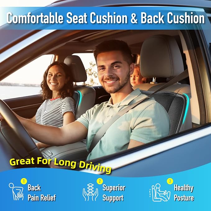 Lofty Aim Car Seat Cushion with Back Support Pillow, Driver Seat Cushion | Lumbar Support & Seat Cushion, Memory Foam Seat Cushion for Pain Relief, Butt Pillow for Car, Breathable 4D Mesh Black - Image 3