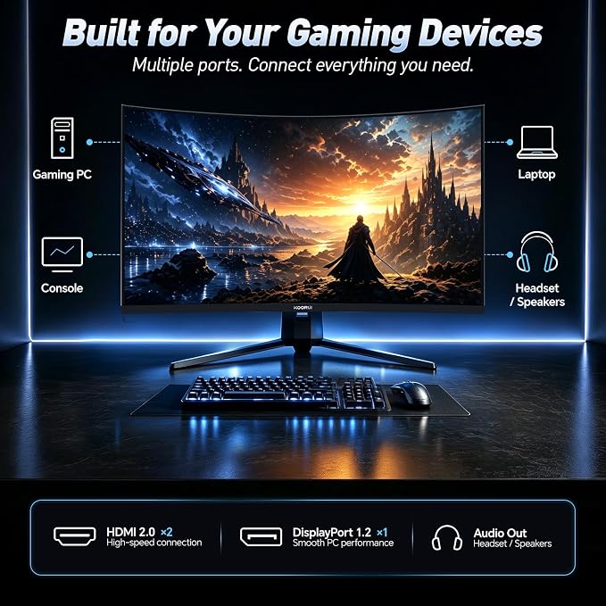 KOORUI 32 inch Curved Gaming Monitor, QHD 170Hz, 1ms 1500R Display | 2560×1440p Monitor, Adaptive Sync, 90% DCI-P3, HDMI×2 and DP, VESA, FPS & Console Gaming, Immersive Gaming - Image 7