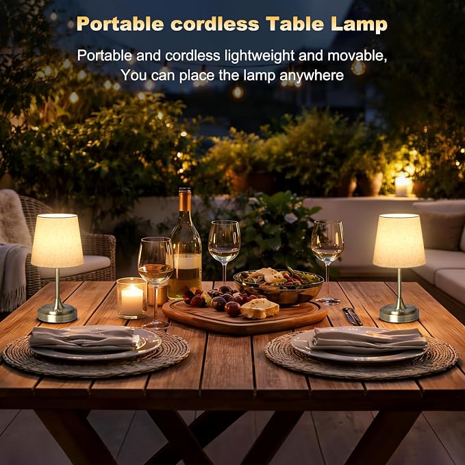 Wowag Small Cordless Table Lamp Rechargeable,5000mAh Battery Operated Desk Lamp,3 Colors & 7 RGB Stepless Dimmable,Touch Ambient Light for Bedside,Bedroom,Dining Room,Living Room,Bronze,FlaxenShade - Image 7