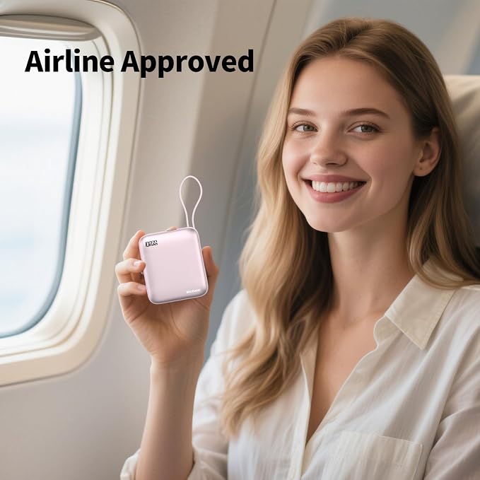 10000mAh Small Portable Charger with Built in Cables LED Display Pink | Mini Power Bank 22.5W USB-C Fast Charging Battery Pack, Travel Essential Power Bank for iPhone, iPad, Samsung, Android - Image 6