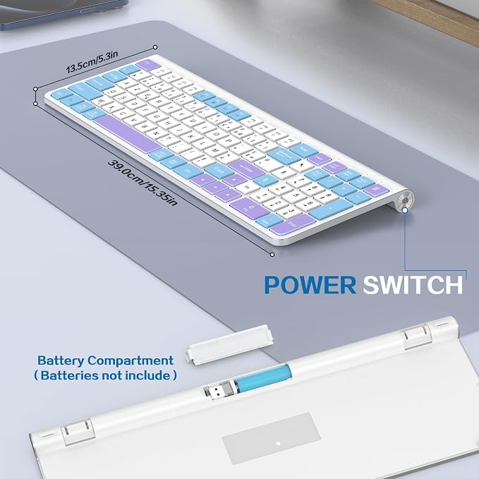 GAMCATZ Colorful Wireless Keyboard with Low-Profile Keys-Soft Touch,Cute,Quiet Design,Windows & Mac OS，Office Cordless Slient Computer Keyboard for Desktop,Laptop, PC, Mac, Windows-Purple Blue White - Image 5
