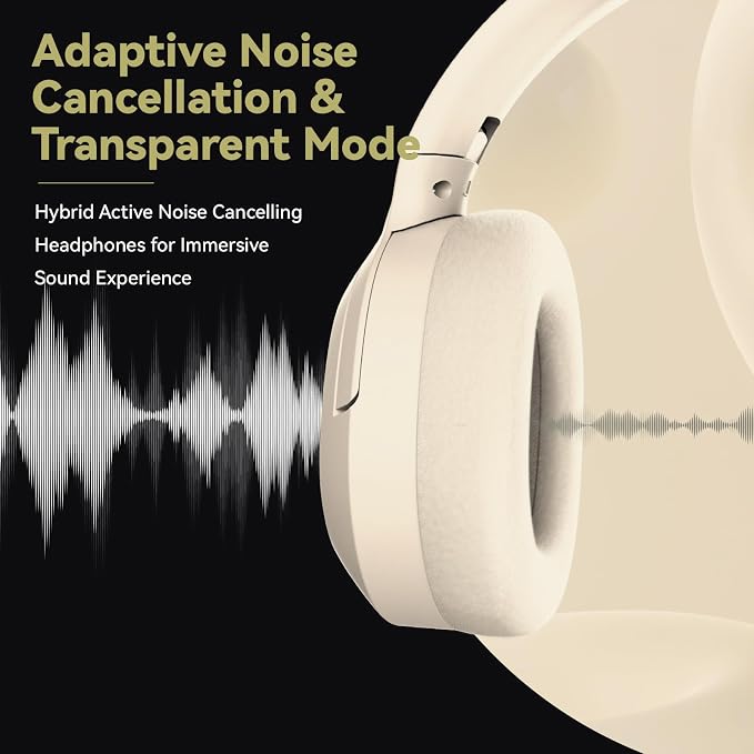 Hybrid Active Noise Cancelling Headphones, Wireless Over Ear Bluetooth Headphones with Mic, 40H Playtime, Hi-Res Audio, Deep Bass, Foldable Comfort Fit Ear Cups for Travel, Office, Home (White) - Image 4