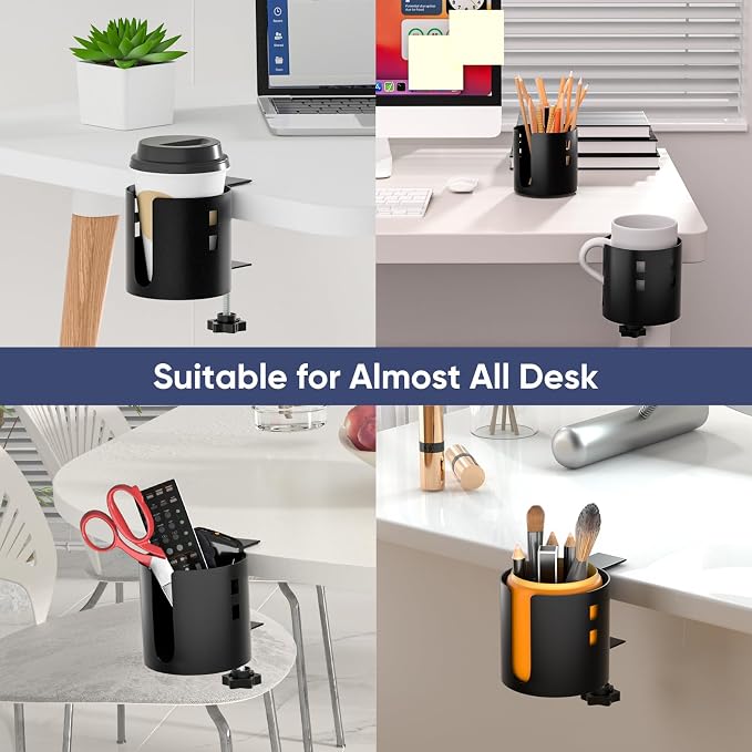 OOKUU Deeper Desk Cup Holder, Anti-Spill Cup Holder for Desk or Table, Sturdy and Durable, Easy to Install, Enough to Hold Coffee Cups, Water Bottles, Gaming PC Office Accessories, Black - Image 6