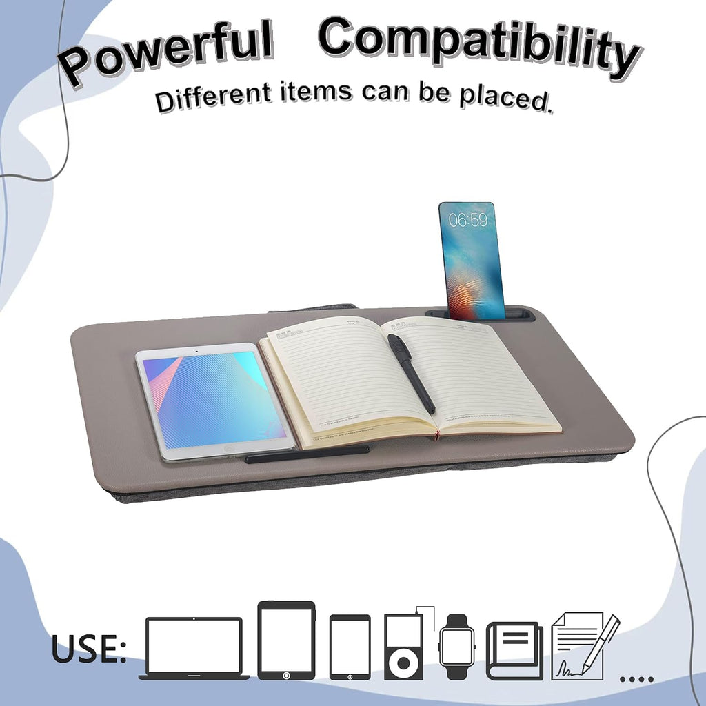 Portable Laptop Desk Fits Up to 16“ Laptops, with Tablet Slot, Built-in Cushion, Great for Home & Office,Lap Desk for Laptop,Lap Desk with Cushion (Gray, Large) - Image 5