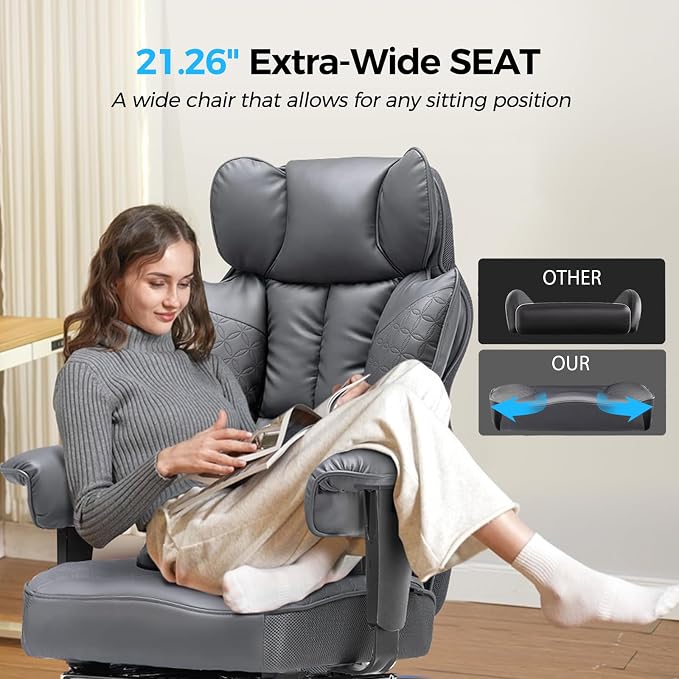 GTPLAYER Big and Tall Gaming Chair 400lbs Heavy Duty Office Chair with Foot Rest & Ergonomic Pocket Spring Lumbar Support, High Back 3D Saddle Shaped Cushion for Back Pain Relief, Grey - Image 7