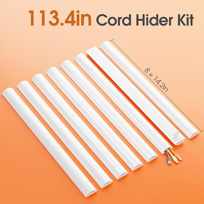 TV Wire Hider Wall, 113.4in Cord Hider Cord Covers for 2-3 Wires on Wall, Paintable Cable Hider Wire Covers for Cords on Wall, Cable Cover Raceway Wire Hider for Walls Mount Tv, W1.57 H0.59in, White - Image 3