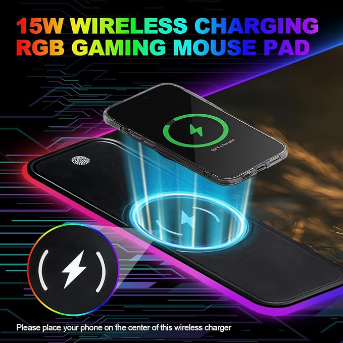 Wireless Charging RGB Gaming Mouse Pad, 31.5 x 11.8 Inch Extended Mouse Mat with Wild Leopard Design, LED Desk Pad with 7 Lighting Modes, Non-Slip Base for Gaming & Office - Image 6