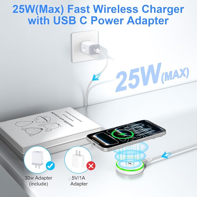 Magnetic Charger for Samsung Wireless Charger Android 25W Fast Charging Pad | for Galaxy S26 Ultra/S25 Plus/S23 FE/S22/S21/S20/Z Flip 7, Magsafe Charger with 30W USB C Power Adapter for iPhone 17/16/15 - Image 2