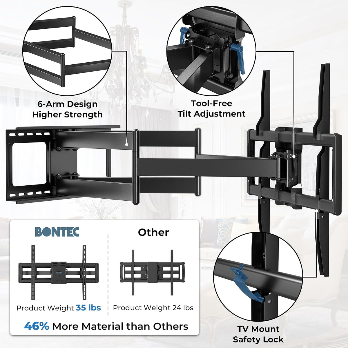 Heavy Duty TV Wall Mount with Extra Long Extendable Arm for 60–110 Inch TVs - Image 5