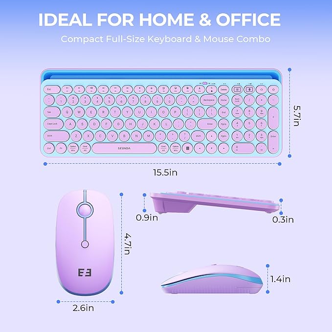 seenda CTU-301 Bluetooth Keyboard and Mouse Combo for iPad,Blue&Purple | Bluetooth+2.4G combo with tablet holder, full-size keys and quiet clicks for iPad, iPhone, Mac, Windows and Android. - Image 6