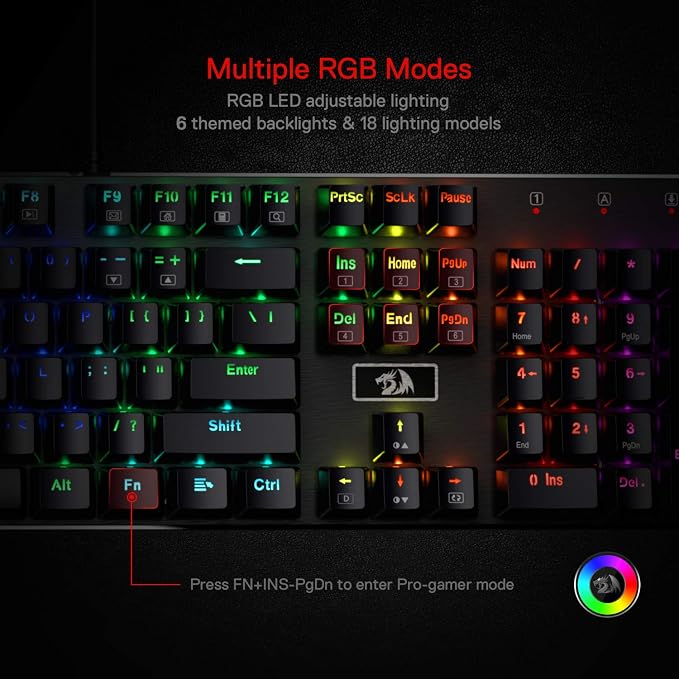 Redragon K556 Wired RGB Mechanical Gaming Keyboard, 104-Key Aluminum Board | Rock-Solid Metal Build, 20 Backlits for Immersive ESports Vibe, Hot-swap Smooth & Soft Linear Red Switch for Quiet Scene - Image 4