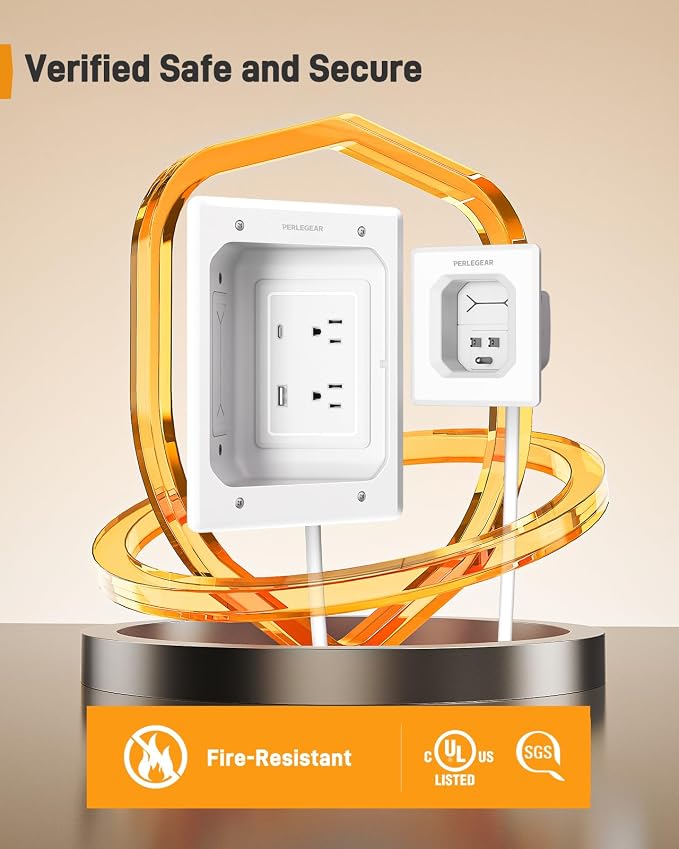 Perlegear in Wall Cable Management Kit, USB & Type C PortsTV Cord Hider & Cable Hider, Wire Hider with Recessed Power, Includes Drill Template, Dust Bag, Drywall Saw, Extension Cable - Image 4