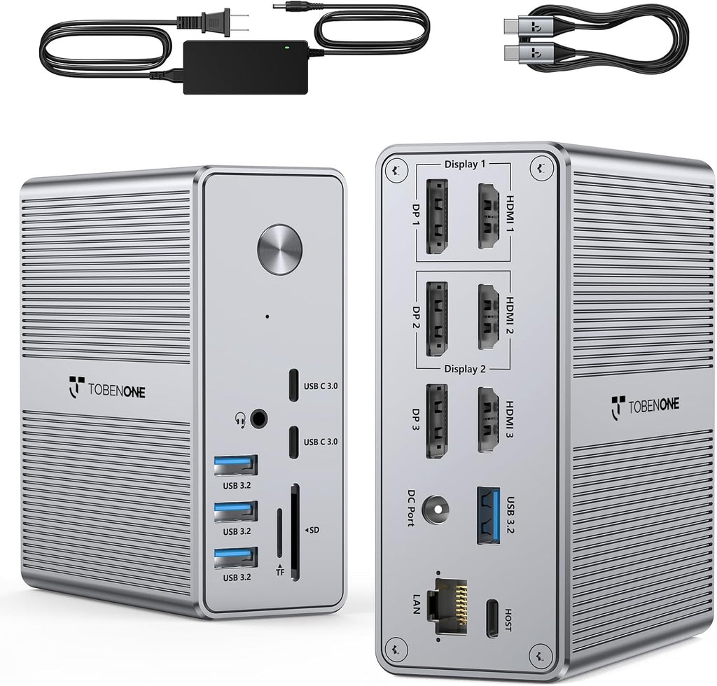 TobenONE DisplayLink Docking Station 3 Monitors with 120W Power Adapter by Tobenone