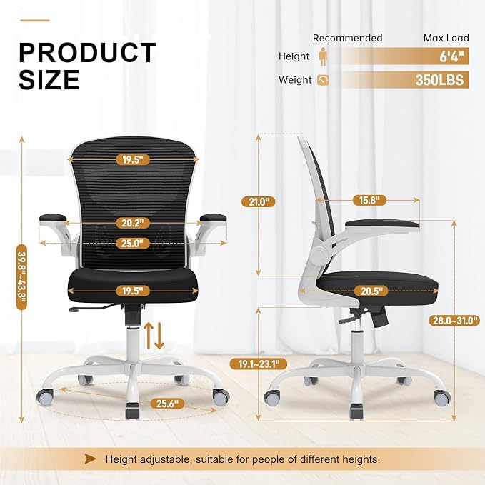 Office Chair|Ergonomic Desk Chairs 330LBS Capacity | Flip-up Armrests,Mesh Computer Chair,High Back,Comfy Work,Adjustable Lumbar Support - Image 2
