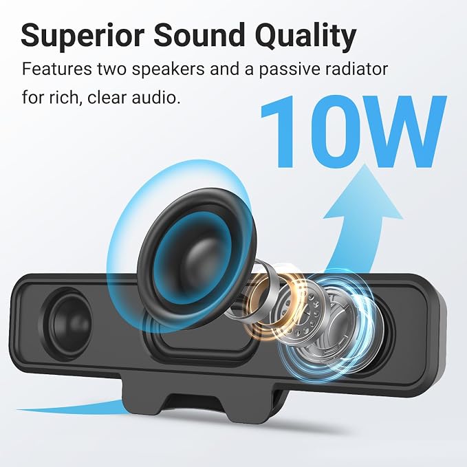 INGA Computer Speakers, USB Plug and Play Desktop Speakers, Wired Computer Soundbar for Gaming/Meetings, Easily Clamps to Monitor, Compatible with PC, MAC, Laptop 10 W - Image 2