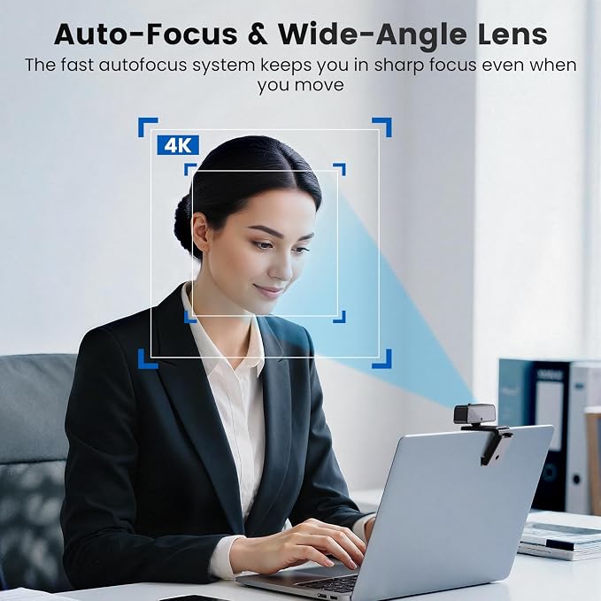 4K Webcam for PC & Mac with USB-C Adapter, 90° Wide-Angle Computer Camera with Microphone, Auto Light Correction, 360° Rotating Plug-and-Play Webcam for Zoom and Teams - Image 3