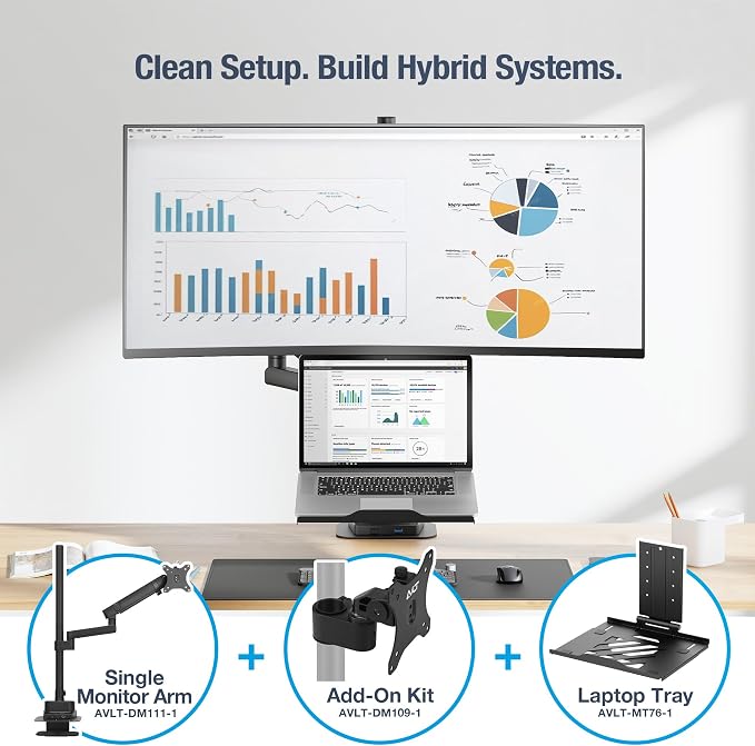 AVLT Single 40 Inch Monitor Head Add-On Kit for Pole Top Mount – Black | Fits Ultrawide Screen, Supports 26.4 lbs (12kg), For 1.38" (35mm), VESA Compatible, Workspace Upgrade Extension Arm - Image 5
