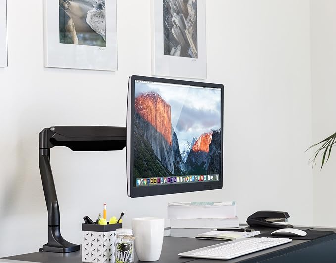 Mount-It! Single Monitor Arm Desk Mount with Gas Spring, Height Adjustable Monitor Stand for 13–32 Inch Screens up to 20 lbs, VESA 75x75 & 100x100, C-Clamp & Grommet, Sit-Stand Desk Compatible - Image 2