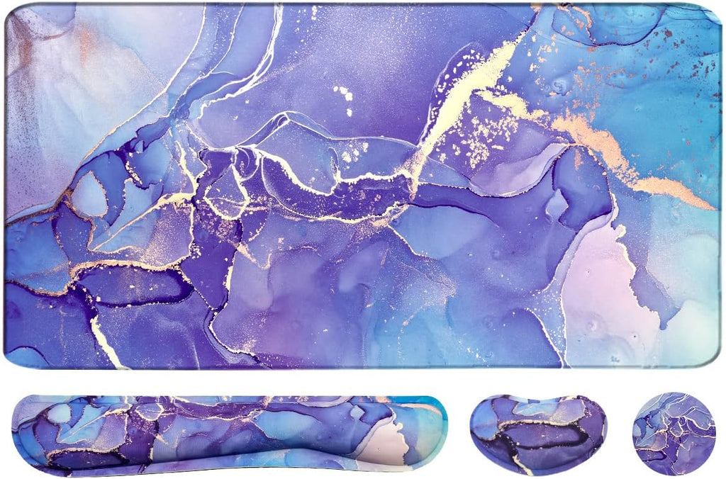 Large Mouse Pad and Keyboard Wrist Rest, Desk Pad for Keyboard and Mouse, 4-in-1 Large Gaming Mouse Pad with Wrist Support - Purple Marble by Yunoble