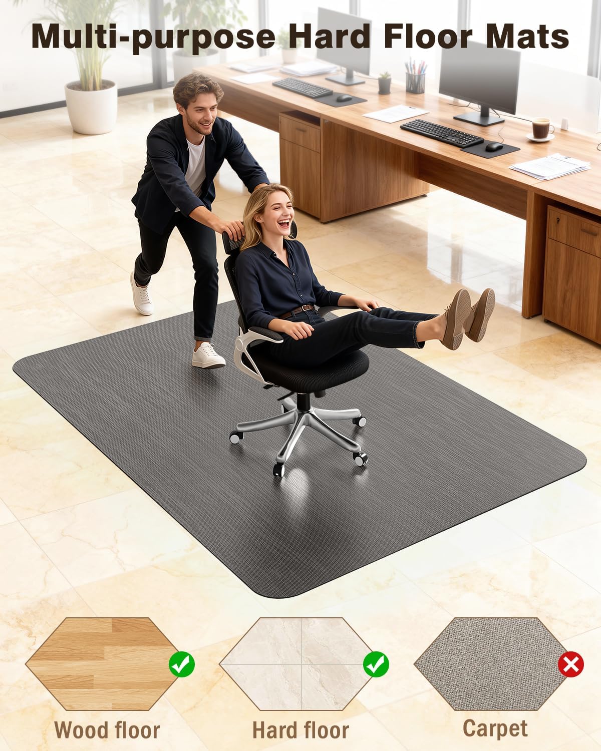 Ultra Large Office Chair Mat for Hardwood Floor, Rolling Chair Mat for Hard Wood, Large Anti-Slip Hard Floor Protector, Heavy Duty Computer Desk Rug for Office and Home 50"*63" Grey - Image 5
