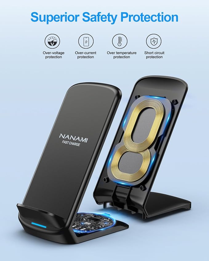 NANAMI Wireless Charger 2 Pack, 10W Nightstand Fast Cordless Charging Stand | Compatible with iPhone 17/17 Air/16/15/14/13/12, Desktop Phone Charger for Samsung Galaxy S26/S25/S25 Ultra/S24/S23, Pixel 8 - Image 3