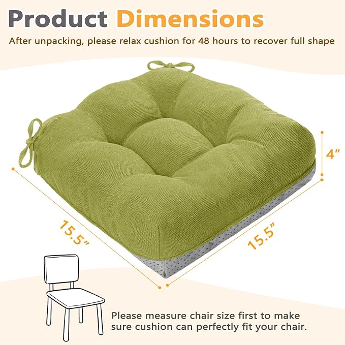 MAGIC ELEPHANT Chair Cushions for Dining Chairs, Memory Foam Kitchen Chair Cushions Set of 4, Non-Slip Thick Dining Room Chair Pads Seat Cushions, 15.5" x 15.5" x 4" (Sage Green) - Image 5