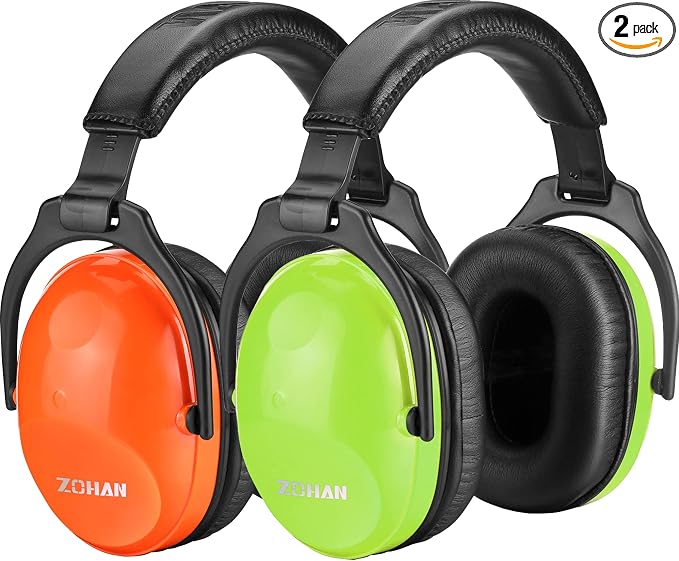 ZOHAN Kids Ear Protection 2 Pack, 25dB NRR Noise Cancelling Headphones for Kids, with Pillowy Pads, for Monster Truck, School, Autism, Sensory, Fireworks, Concerts, Events (Orange+Green) by ZOHAN
