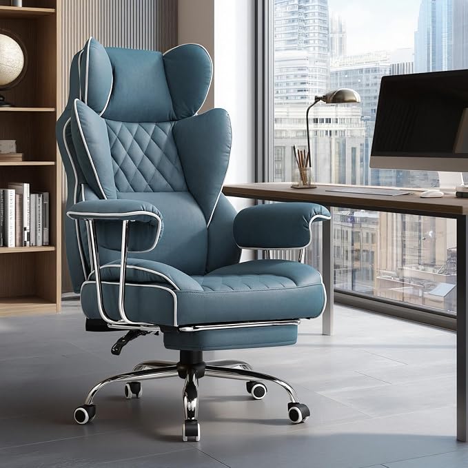 GTPLAYER Gaming Chair,Office Chair with Pocket Spring Lumbar Support, Ergonomic Comfortable Wide Office Desk Computer Chair with Outward Fixed Soft Armrests and Footrest (Fabric, Blue) - Image 2