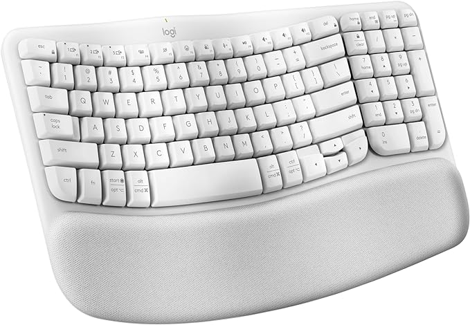 Logitech Wave Keys Wireless Ergonomic Keyboard - Off White | Cushioned palm rest, Easy-Switch multi-device pairing, Logi Bolt receiver, compatible with Windows/Mac, 3-year battery life by Unknown