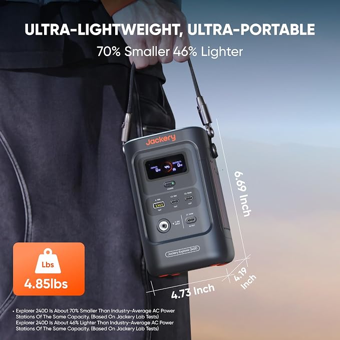 Jackery Explorer 240D Power Bank and 40W Solar Panel,200W DC Output | LiFePO4 Battery, USB-C Cable Included, 1-Hour Fast Charging, Compact for Outdoor, Camping, Travel - Image 7