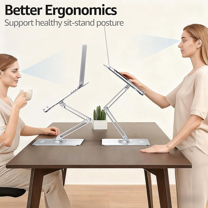 360° Rotating Laptop Stand for Desk fit 10-17" Device | Adjustable Height, Ergonomic Laptop Riser Standing Desk Converter, MacBook Stand, Aluminum Computer Riser Holder - Image 3