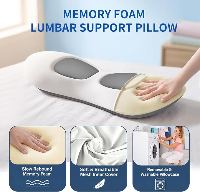 Lumbar Support Pillow for Bed Sleeping - Lower Pillow for Back Pain Relief | Memory Foam Waist Pillow for Bed Sofa Chair, Cooling Back Bolster Pillow for Side and Back Sleepers - Image 4