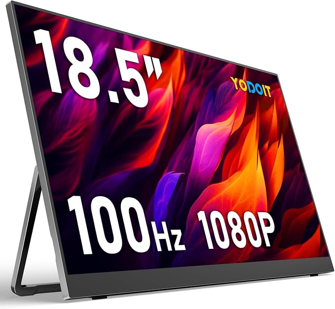 Yodoit Portable Monitor for Laptop 100Hz 18.5" FHD 1080P Screen IPS Display with USB Type C Port and Speakers with Smart Cover Metal Compatible with PC, MacBook, Xbox (Black) by Stayconnectedstayproductive