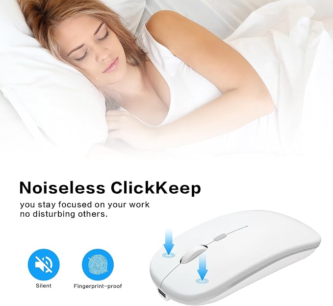 AIKOKOK Wireless Bluetooth Mouse, Rechargeable Dual Mode Mouse,Bright White | BT 5.2 & 2.4G USB Receiver, 3 Adjustable DPI,LED Lights,Slim,Silent,Portable Computer Mouse for Laptop,PC,MacBook,iPad,Tablet - Image 4