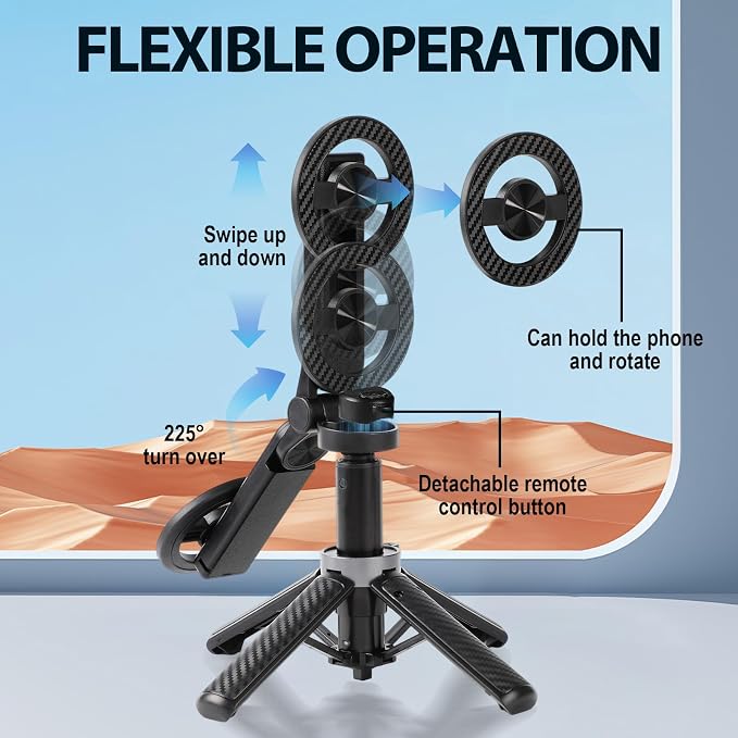4-in-1 Multifunctional Magnetic Selfie Stick,360° Rotation Phone Tripod, Portable Extendable Mag Tripod,for Video Recording & Vlog,Portable Pocket Size for iPhone & Android（Black） - Image 3