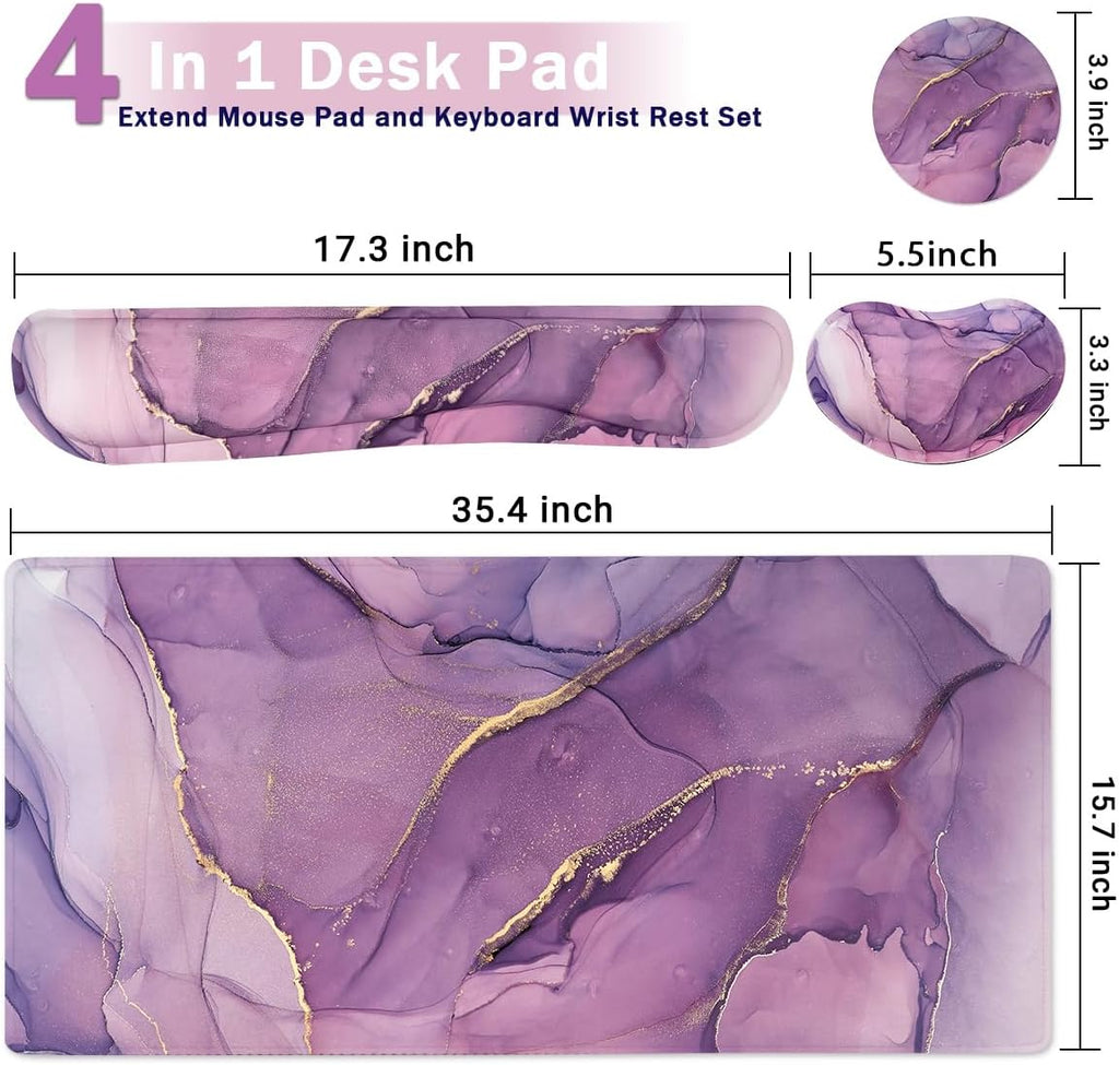 Large Mouse Pad and Keyboard Wrist Rest, Desk Pad for Keyboard and Mouse, 4-in-1 Large Gaming Mouse Pad with Wrist Support, Desk Mat for Home Office Study Game-Purple - Image 2