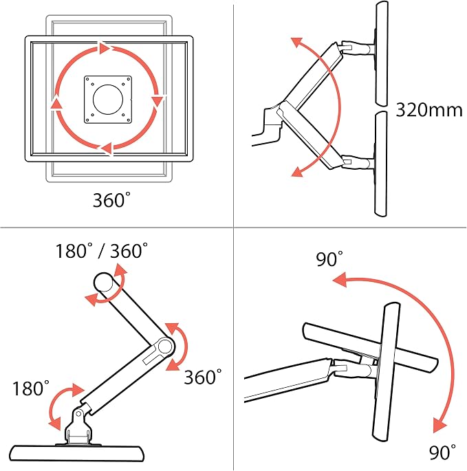 Ergotron – MXV Single Monitor Arm, VESA Desk Mount – for Monitors Up to 34 Inches, 7 to 20 lbs – White - Image 3