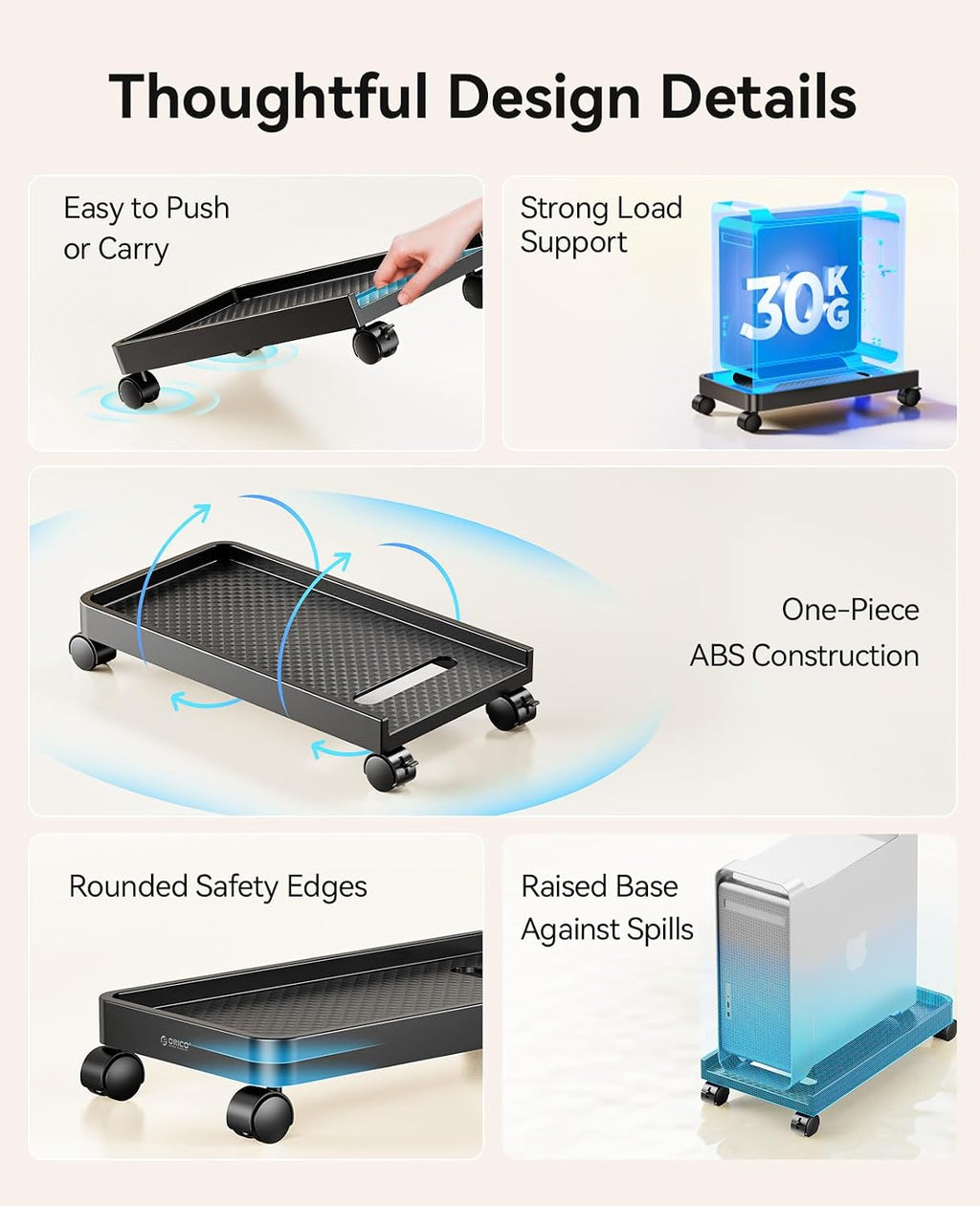 ORICO Mobile CPU Stand for Under Desk, Swivel Wheels, Locking Wheels, CPB2 - Image 8