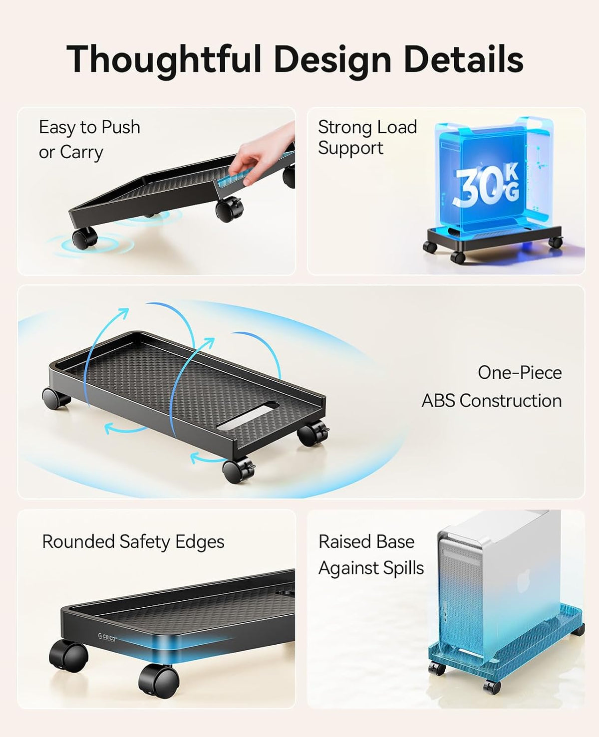 ORICO Mobile CPU Stand for Under Desk, Swivel Wheels, Locking Wheels, CPB2 - Image 8