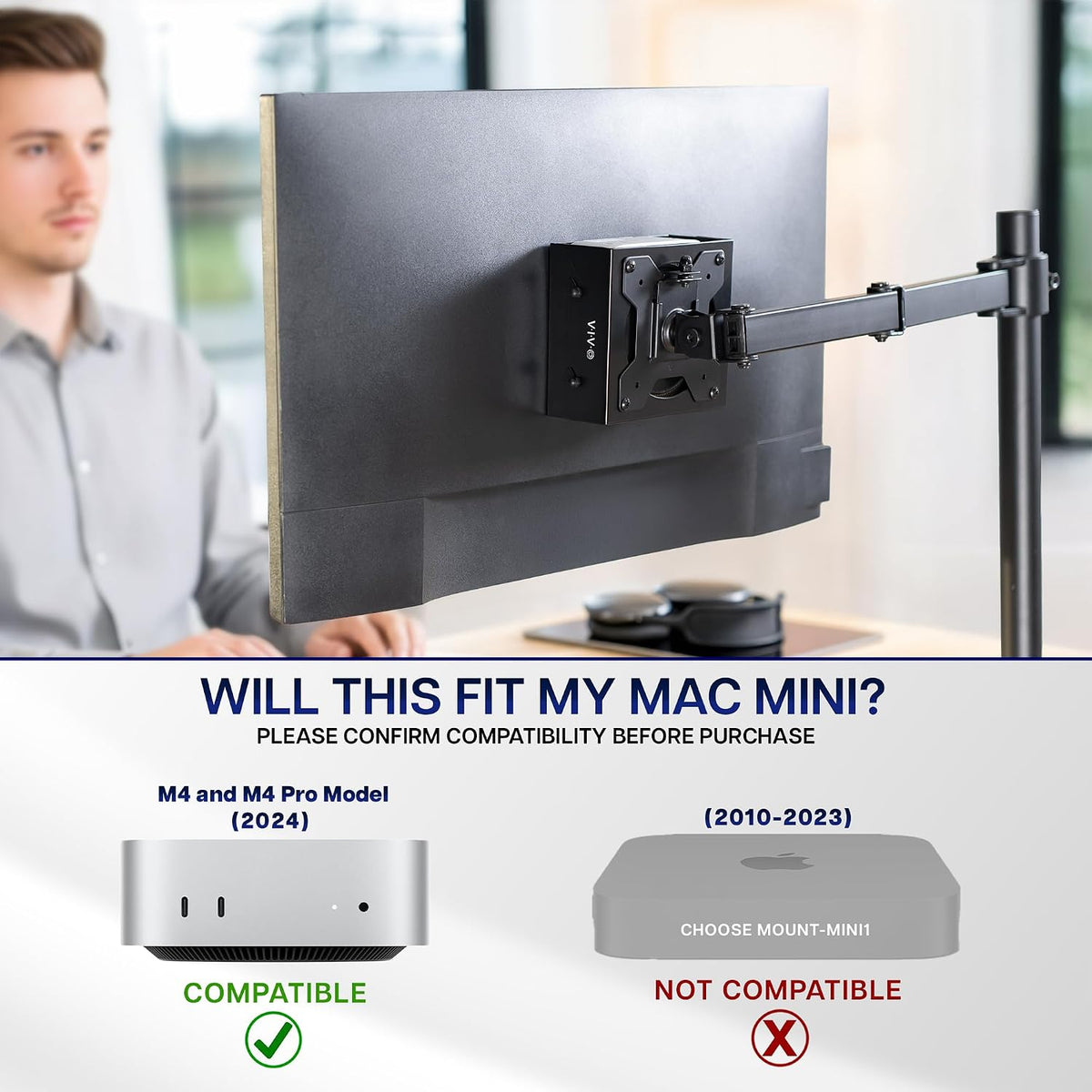 VIVO Black Behind Monitor VESA Mount Designed for Mac mini, MOUNT-MINI24 - Image 5