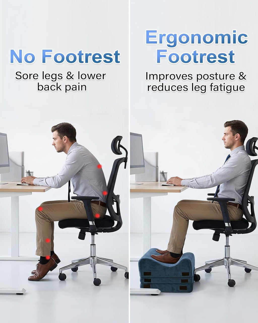 Under Desk Foot Rest, 3-Level Adjustable Foot Stool (Blue) - Image 2