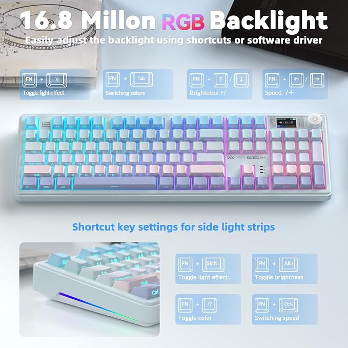 LINGBAO K108 Pro Wireless Mechanical Creamy Keyboard with Number Pad & Knob | Full Size Mechanical Keyboard with 10000mAh Battery, PBT Keycaps, Gasket Mount, RGB Backlit Hot-swap Custom Keyboard for PC - Image 7