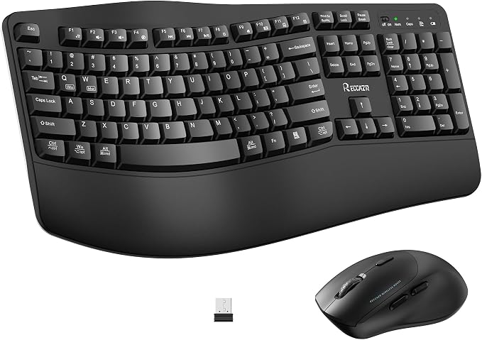 Wireless Keyboard and Mouse Combo,2.4G Full Size Wave Keys Ergonomic Keyboard with Wrist Rest for Natural Typing, 3 DPI Adjustable Ergonomic Silent Mouse for Computer/Laptop/Windows/Mac (Black) | Cordless Keyboard with Wrist Rest,3-Level DPI Ergonomic ... by RECCAZR