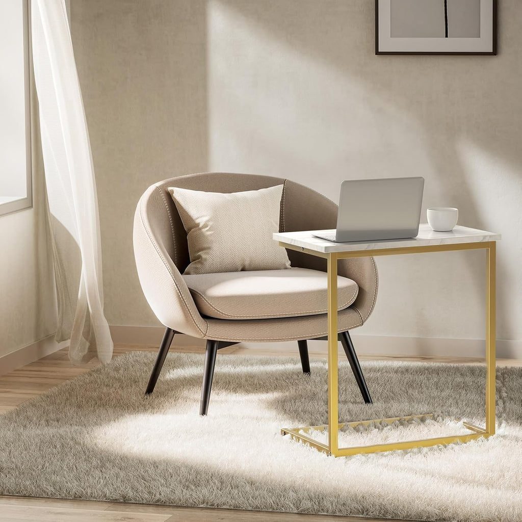 Pipishell C-Shaped End Table, 27 inch High, White - Image 4